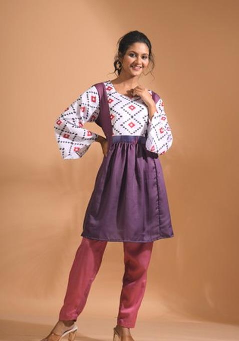 Multicolour Embroidered Linen Kurta Set