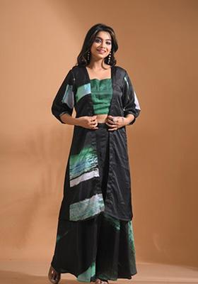Multicolour Embroidered Linen Palazzo Set