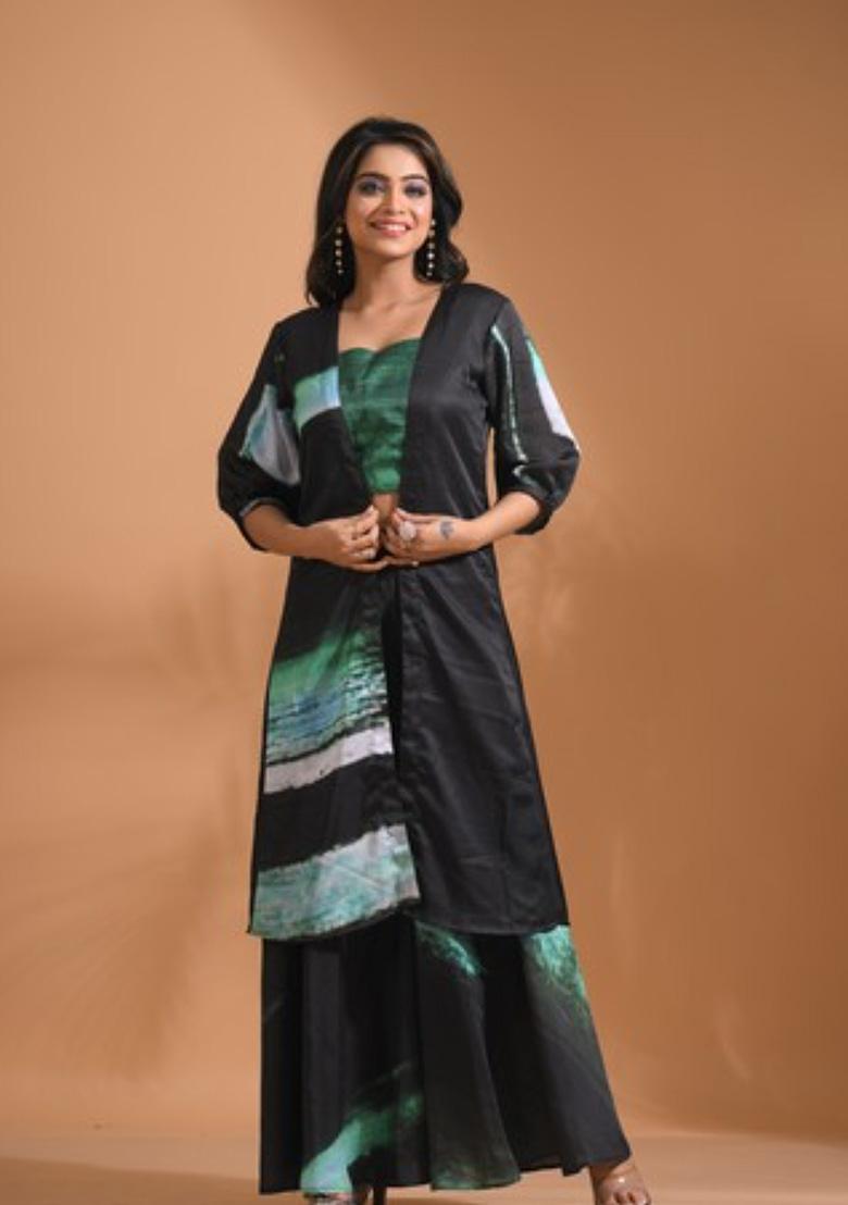 Multicolour Embroidered Linen Palazzo Set