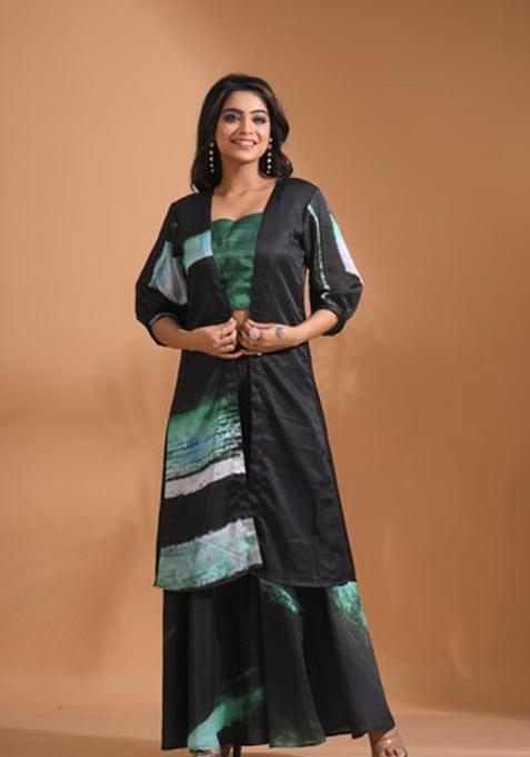 Multicolour Embroidered Linen Palazzo Set