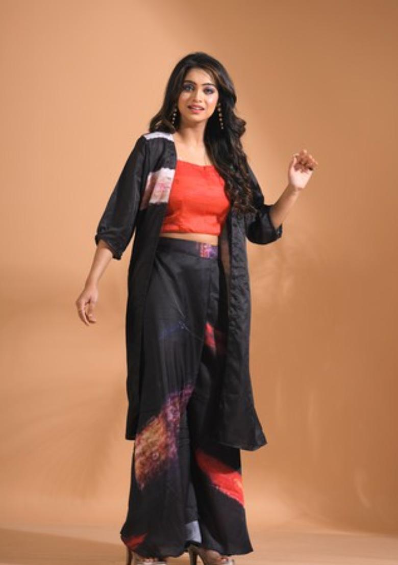 Multicolour Embroidered Linen Palazzo Set