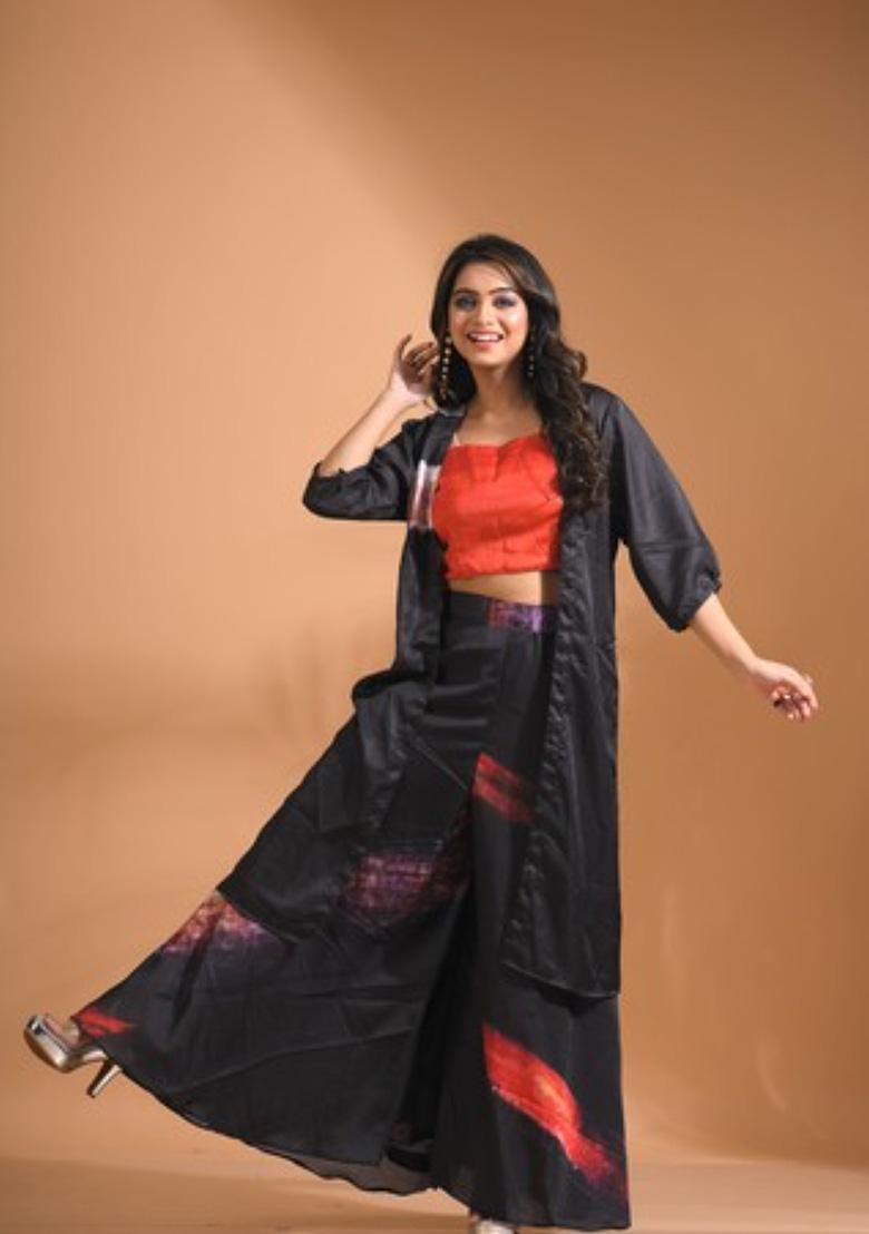 Multicolour Embroidered Linen Palazzo Set