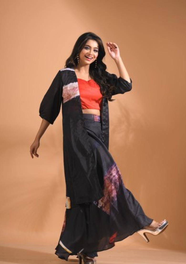 Multicolour Embroidered Linen Palazzo Set