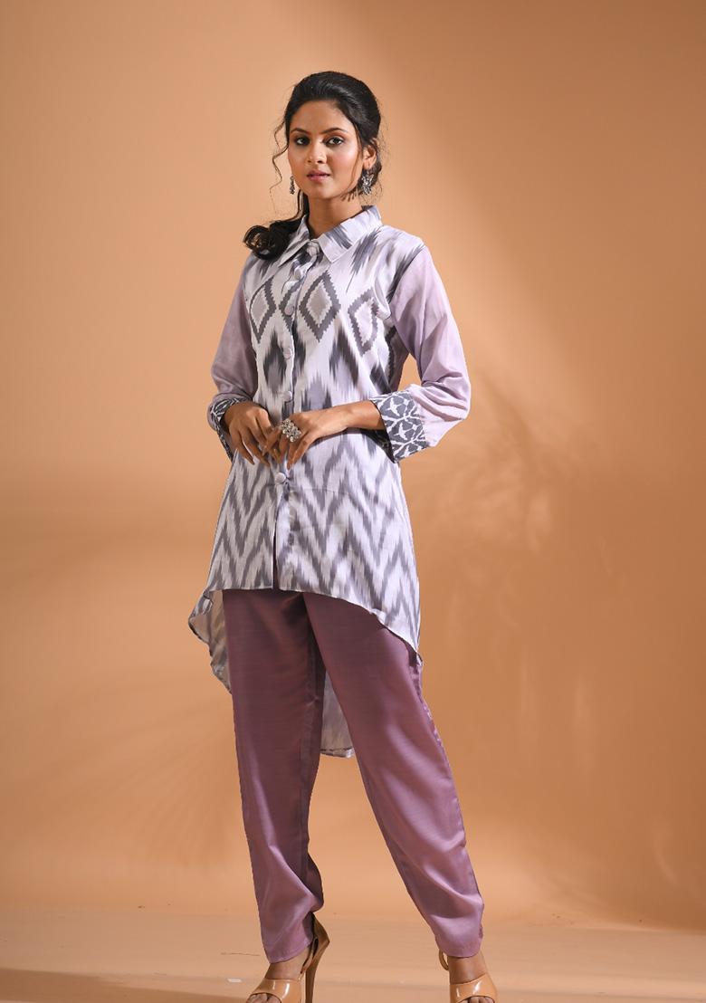 Multicolour Embroidered Linen Kurta Set