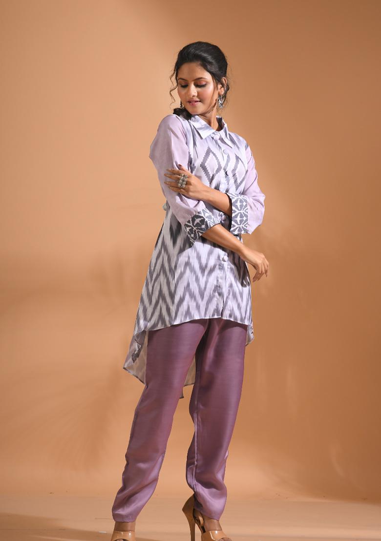 Multicolour Embroidered Linen Kurta Set