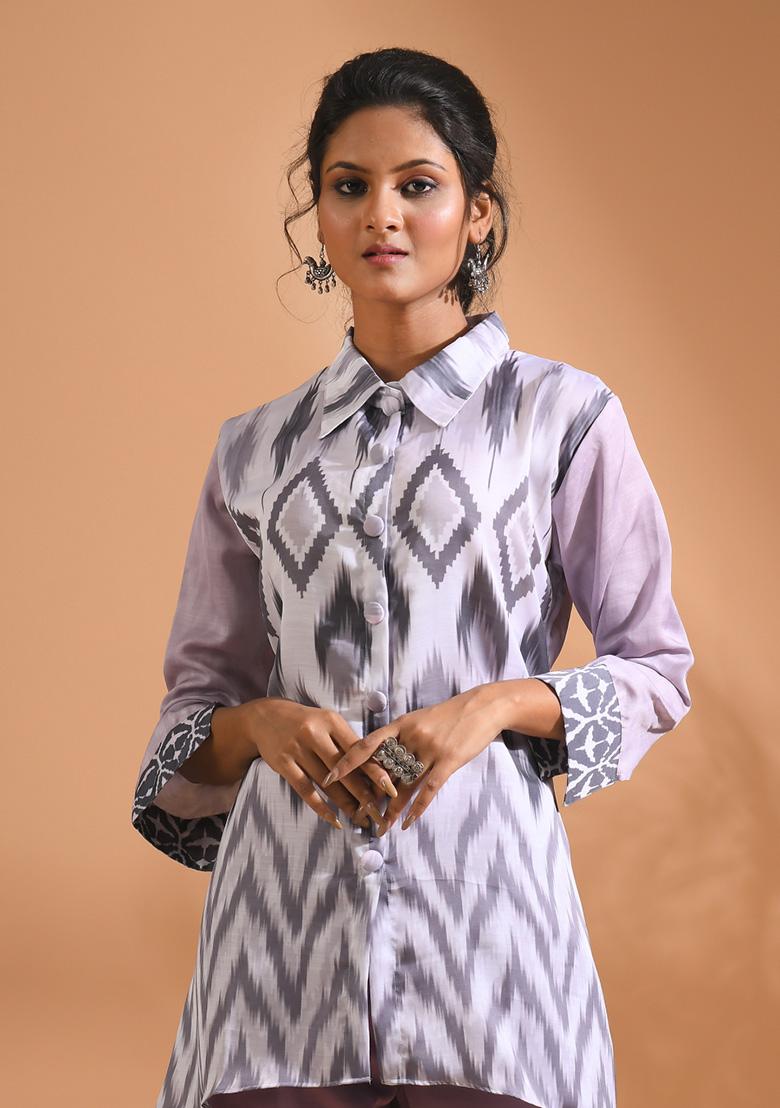 Multicolour Embroidered Linen Kurta Set - Indya