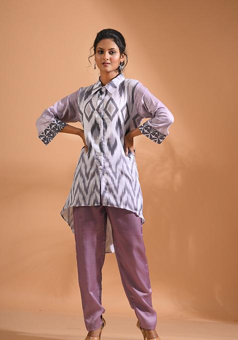 Multicolour Embroidered Linen Kurta Set