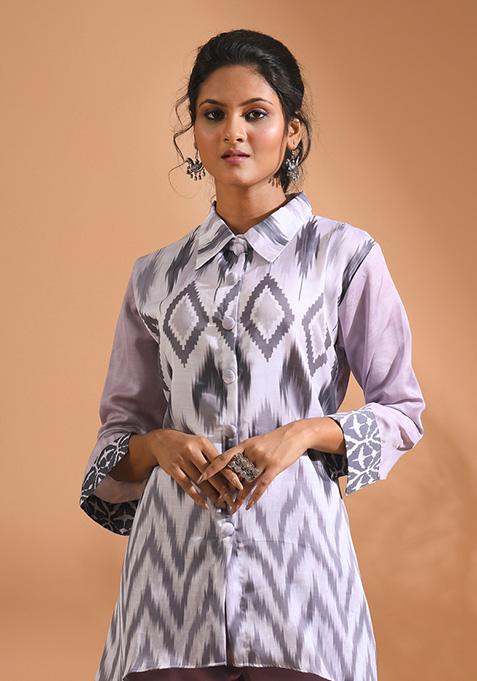 Multicolour Embroidered Linen Kurta Set