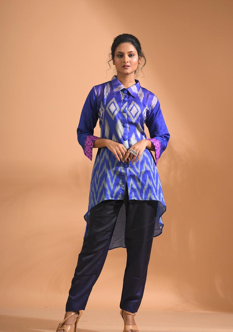 Multicolour Embroidered Linen Kurta Set