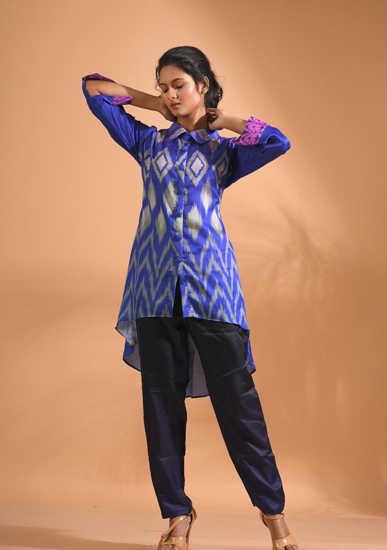 Multicolour Embroidered Linen Kurta Set