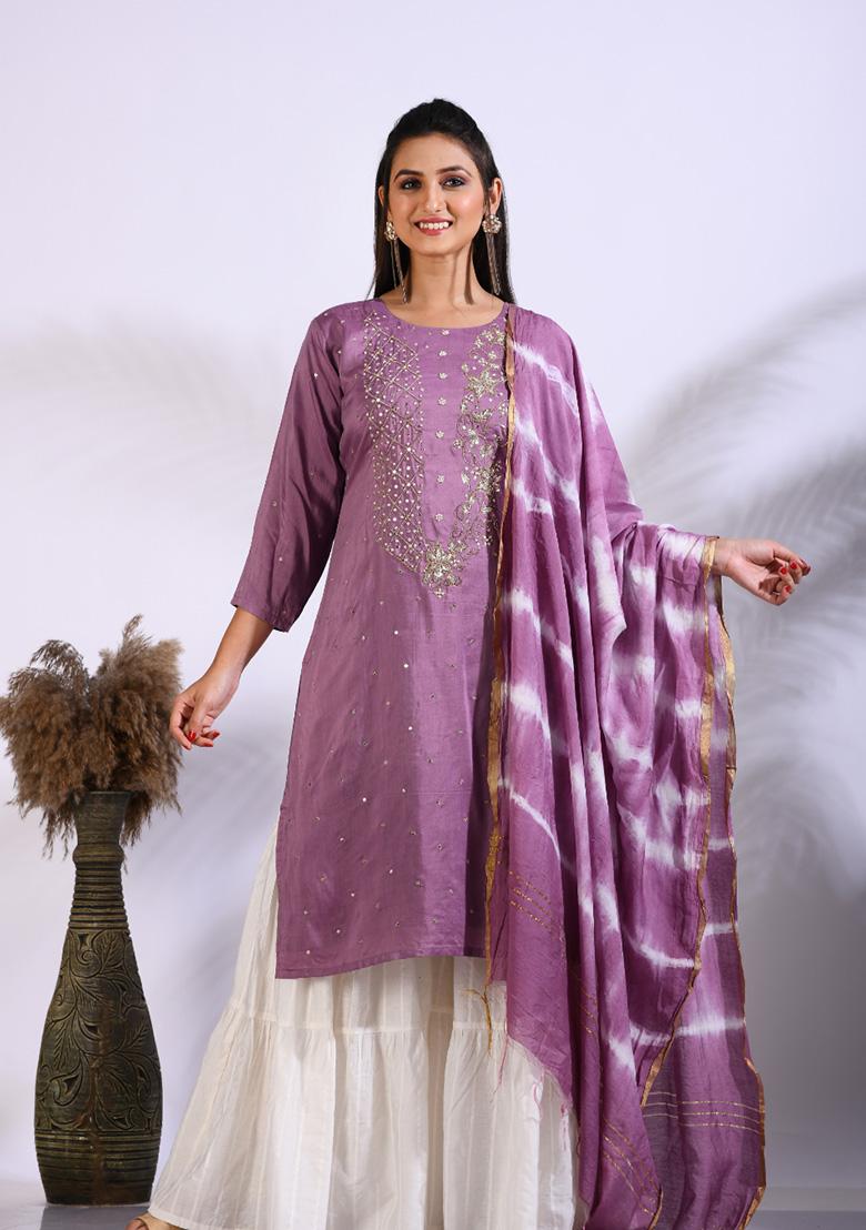 Purple Embroidered Pure Silk Palazzo Set