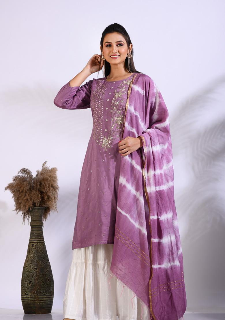 Purple Embroidered Pure Silk Palazzo Set