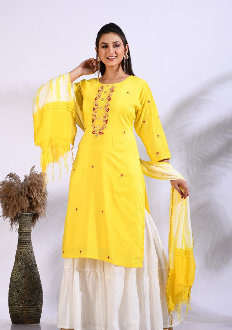 Yellow Embroidered Pure Silk Palazzo Set