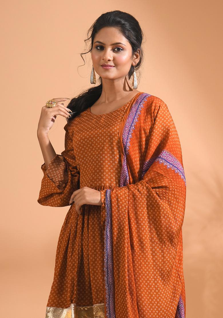 Mustard Embroidered Poly Chiffon Sharara Set - Indya