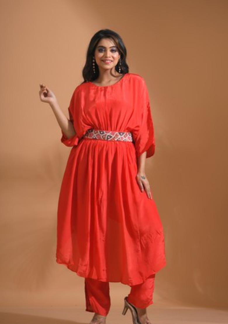 Blue Embroidered Pure Crepe Kurta Set - Indya