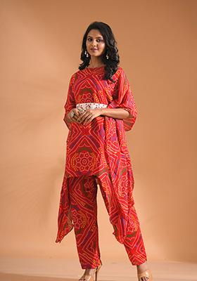 Red Embroidered Pure Chiffon Kurta Set