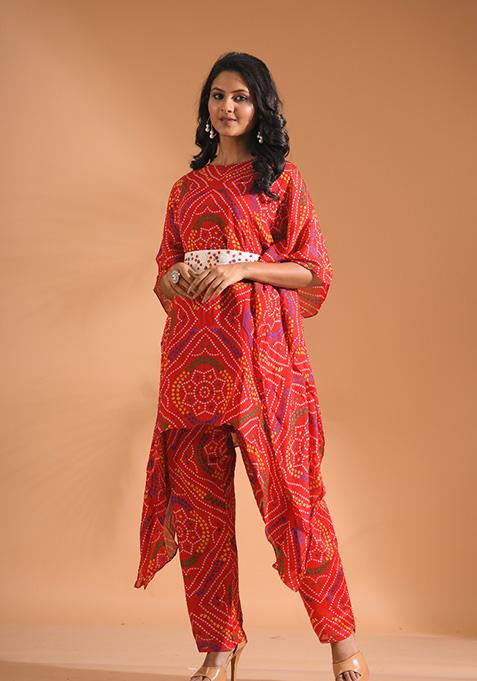 Red Embroidered Pure Chiffon Kurta Set