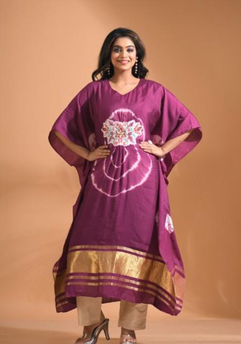 Maroon Embroidered Pure Silk Kurta Set