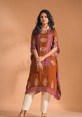 Mustard Embroidered Pure Chiffon Kurta Set