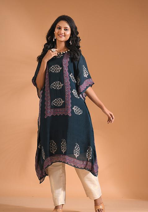 Blue Embroidered Pure Chiffon Kurta Set