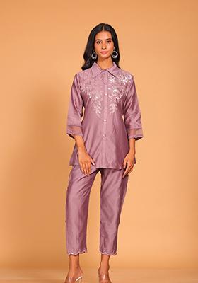Blue Embroidered Pure Silk Kurta Set