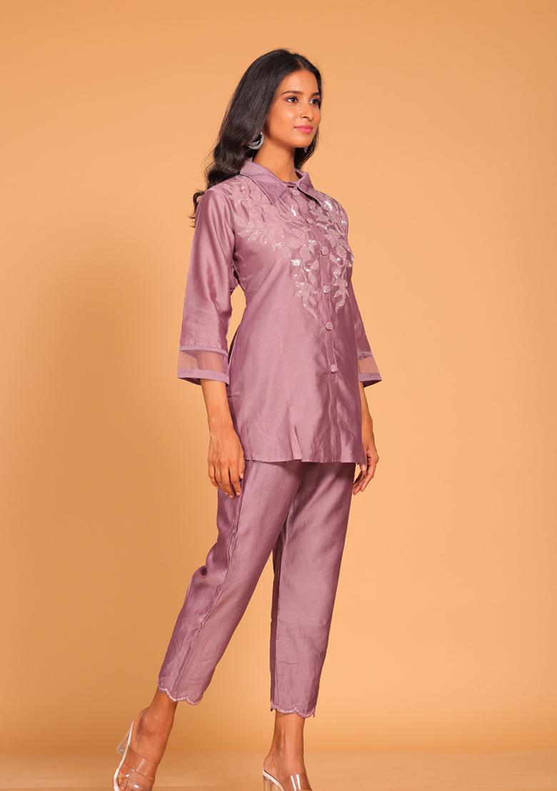Blue Embroidered Pure Silk Kurta Set - Indya