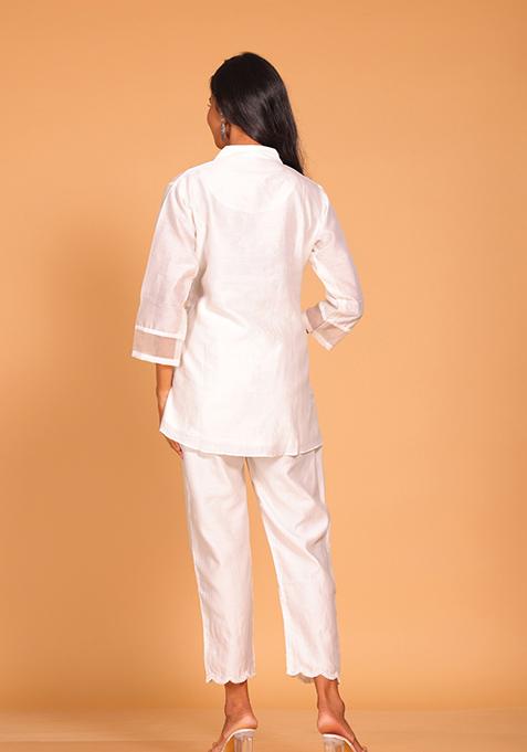 White Embroidered Pure Silk Kurta Set