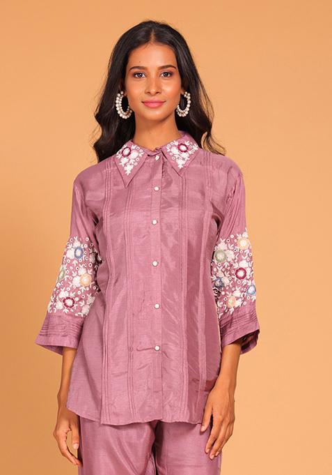 Blue Embroidered Pure Silk Kurta Set
