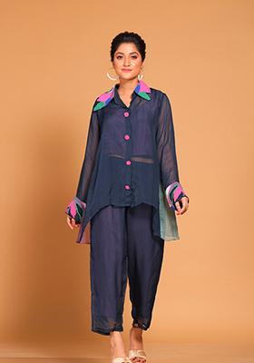 Blue Embroidered Pure Silk Kurta Set