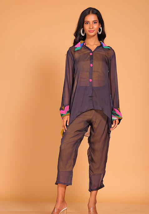 Blue Embroidered Pure Silk Kurta Set