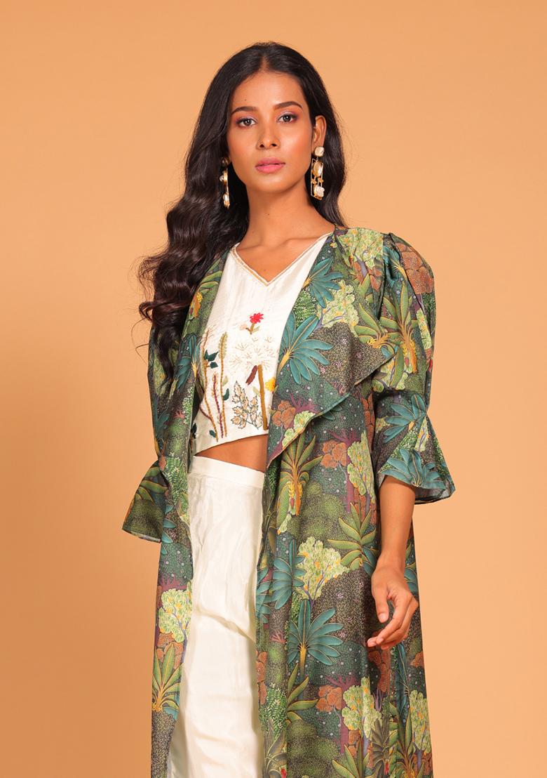 Multicolour Embroidered Poly Crepe Kurta Set - Indya