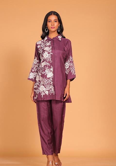 Pink Embroidered Pure Silk Kurta Set