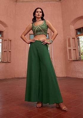 Green Thread Embroidered Georgette Jacket Set