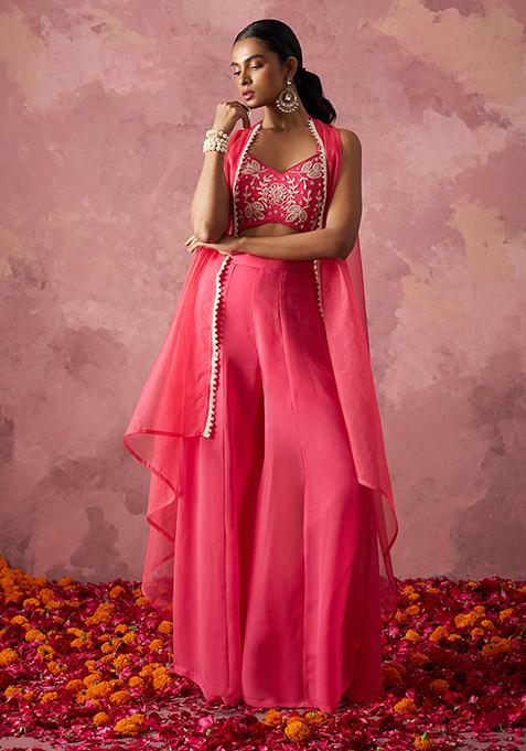 Pink Embroidered Georgette Sharara Set