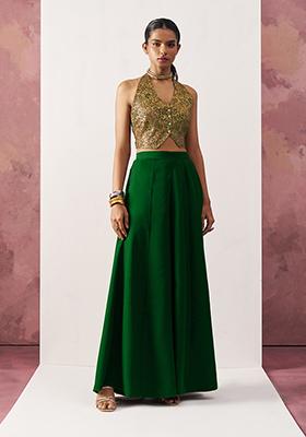 Green Solid Jacquard Co-ord Set