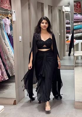 Black Embroidered Satin Silk Fusion Set