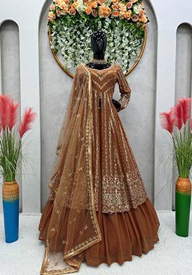 Beige Embroidered Georgette Lehenga Set
