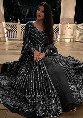 Black Embroidered Georgette Lehenga Set