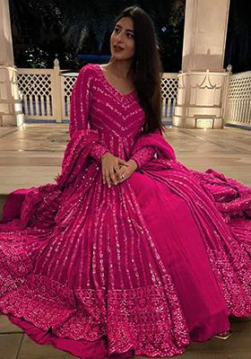 Rani Pink Embroidered Georgette Lehenga Set
