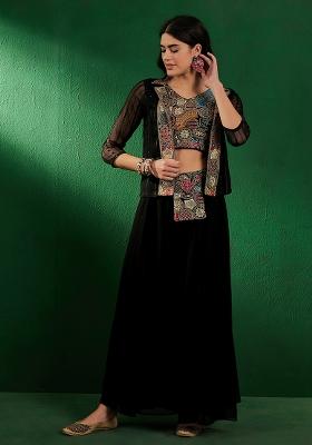 Black Embroidered Georgette Fusion Set