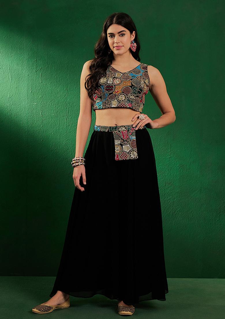 Black Embroidered Georgette Fusion Set