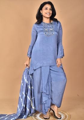 Grey Hand Embroidery Chinnon Palazzo Set