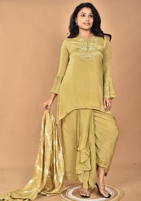 Green Hand Embroidery Chinnon Palazzo Set