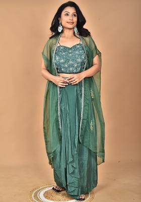 Green Embroidered Crepe Co Ord Set