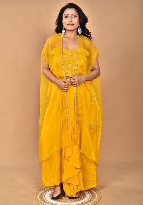 Yellow Embroidered Crepe Sharara Set