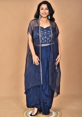 Blue Sequin Work Crepe Sharara Set