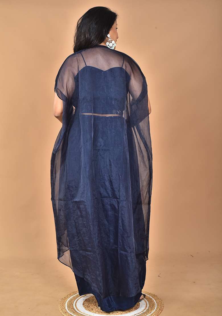 Blue Sequin Work Crepe Sharara Set - Indya