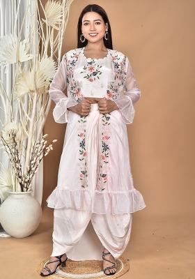 Light Pink Hand Embroidery Natural Crepe Art Organza Crop Top