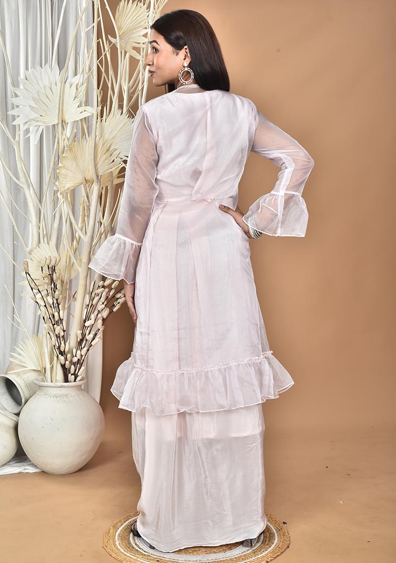 Light Pink Hand Embroidery Natural Crepe Art Organza Crop Top