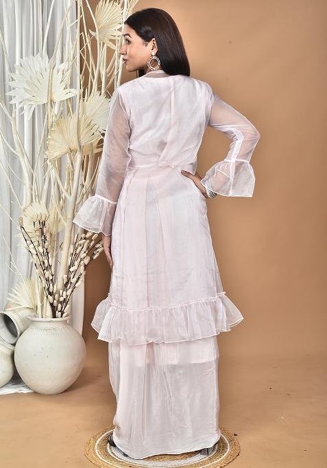 Light Pink Hand Embroidery Natural Crepe Art Organza Crop Top